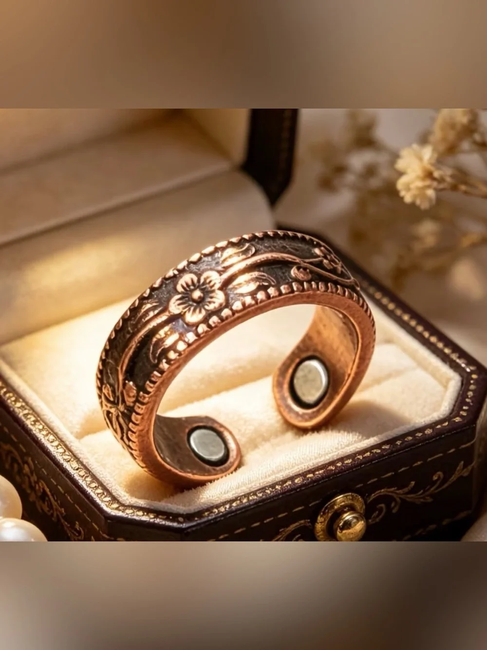 Western Ring Copper Floral Adjustable Cuff Ring Bohemian Ring
